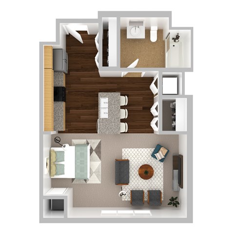 Floor plan for studio, 1 bath, 521 sqft